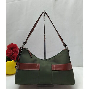 Fossil Oliver Green Nylon Leather Trim Zipper Closure Hobo Shoulder Bag